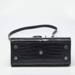 Pre Owned Saint Laurent Black Croc Embossed Leather Nano Classic Sac De Jour Tote