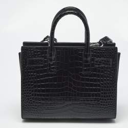 Pre Owned Saint Laurent Black Croc Embossed Leather Nano Classic Sac De Jour Tote