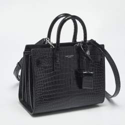 Pre Owned Saint Laurent Black Croc Embossed Leather Nano Classic Sac De Jour Tote