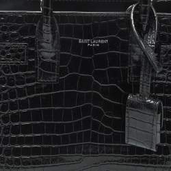 Pre Owned Saint Laurent Black Croc Embossed Leather Nano Classic Sac De Jour Tote
