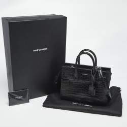 Pre Owned Saint Laurent Black Croc Embossed Leather Nano Classic Sac De Jour Tote
