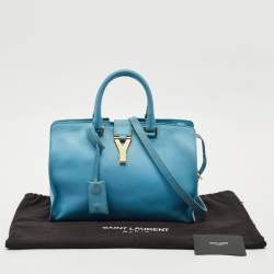 Pre Owned Saint Laurent Light Blue Leather Small Cabas Chyc Tote