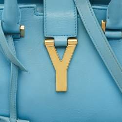 Pre Owned Saint Laurent Light Blue Leather Small Cabas Chyc Tote