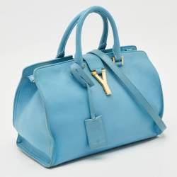 Pre Owned Saint Laurent Light Blue Leather Small Cabas Chyc Tote