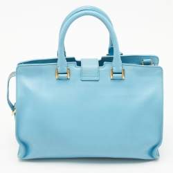 Pre Owned Saint Laurent Light Blue Leather Small Cabas Chyc Tote