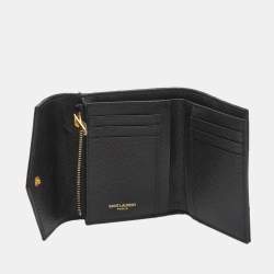 مملوكة مسبقًا محفظة تري فولد سان لوران باريس كاساندرا جلد مبطن سوداء