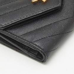 مملوكة مسبقًا محفظة تري فولد سان لوران باريس كاساندرا جلد مبطن سوداء