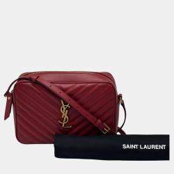 Pre Owned Saint Laurent Lou Camera Red Lambskin Leather Crossbody Bag