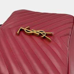 Pre Owned Saint Laurent Lou Camera Red Lambskin Leather Crossbody Bag