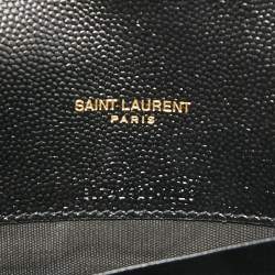 Pre Owned Saint Laurent Black Matelassé Leather Cassandre Envelope Wallet on Chain