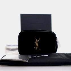 Pre Owned Saint Laurent Lou Mini Black Velvet Camera Belt Bag