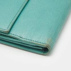 Pre Owned Saint Laurent Green Leather Y-Ligne Flap Wallet