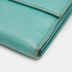 Pre Owned Saint Laurent Green Leather Y-Ligne Flap Wallet