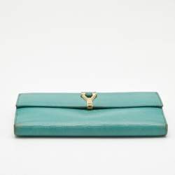 Pre Owned Saint Laurent Green Leather Y-Ligne Flap Wallet