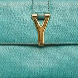 Pre Owned Saint Laurent Green Leather Y-Ligne Flap Wallet