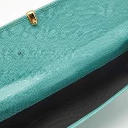 Pre Owned Saint Laurent Green Leather Y-Ligne Flap Wallet