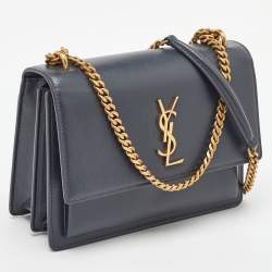 Pre Owned Saint Laurent Dark Grey Leather Medium Sunset Shoulder Bag