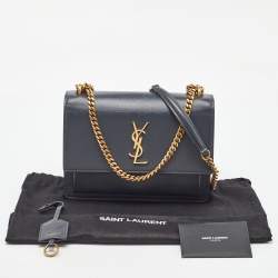 Pre Owned Saint Laurent Dark Grey Leather Medium Sunset Shoulder Bag