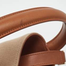 Pre Owned Saint Laurent Beige/Brown Canvas and Leather Le 37 Bucket Bag