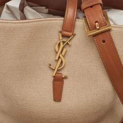 Pre Owned Saint Laurent Beige/Brown Canvas and Leather Le 37 Bucket Bag