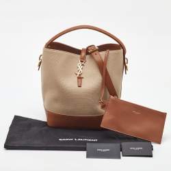 Pre Owned Saint Laurent Beige/Brown Canvas and Leather Le 37 Bucket Bag