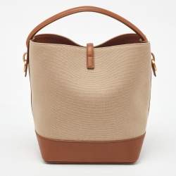 Pre Owned Saint Laurent Beige/Brown Canvas and Leather Le 37 Bucket Bag