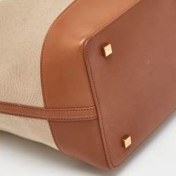 Pre Owned Saint Laurent Beige/Brown Canvas and Leather Le 37 Bucket Bag