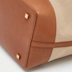 Pre Owned Saint Laurent Beige/Brown Canvas and Leather Le 37 Bucket Bag