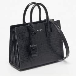 Pre Owned Saint Laurent Black Croc Embossed Leather Nano Classic Sac De Jour Tote