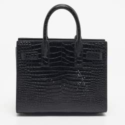 Pre Owned Saint Laurent Black Croc Embossed Leather Nano Classic Sac De Jour Tote