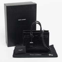 Pre Owned Saint Laurent Black Croc Embossed Leather Nano Classic Sac De Jour Tote