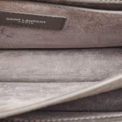 Pre Owned Saint Laurent Grey Croc Embossed Leather Medium Sunset Shoulder Bag