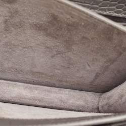 Pre Owned Saint Laurent Grey Croc Embossed Leather Medium Sunset Shoulder Bag