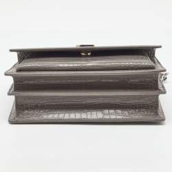 Pre Owned Saint Laurent Grey Croc Embossed Leather Medium Sunset Shoulder Bag