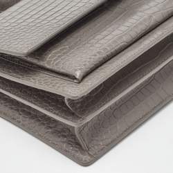 Pre Owned Saint Laurent Grey Croc Embossed Leather Medium Sunset Shoulder Bag