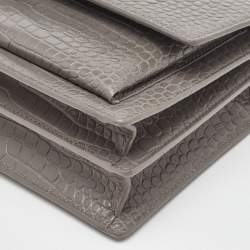 Pre Owned Saint Laurent Grey Croc Embossed Leather Medium Sunset Shoulder Bag