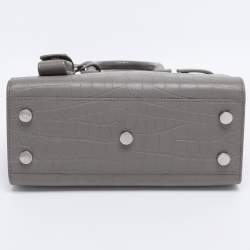 Pre Owned Saint Laurent Grey Croc Embossed Leather Nano Classic Sac De Jour Tote