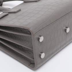 Pre Owned Saint Laurent Grey Croc Embossed Leather Nano Classic Sac De Jour Tote