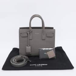 Pre Owned Saint Laurent Grey Croc Embossed Leather Nano Classic Sac De Jour Tote