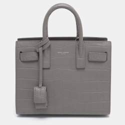 Pre Owned Saint Laurent Grey Croc Embossed Leather Nano Classic Sac De Jour Tote