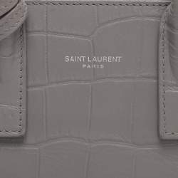 Pre Owned Saint Laurent Grey Croc Embossed Leather Nano Classic Sac De Jour Tote