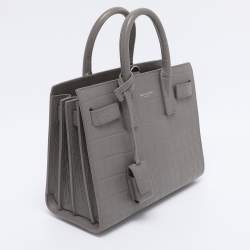 Pre Owned Saint Laurent Grey Croc Embossed Leather Nano Classic Sac De Jour Tote