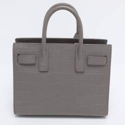 Pre Owned Saint Laurent Grey Croc Embossed Leather Nano Classic Sac De Jour Tote