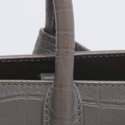 Pre Owned Saint Laurent Grey Croc Embossed Leather Nano Classic Sac De Jour Tote