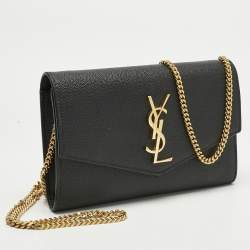 Pre Owned Saint Laurent Black Leather Uptown Wallet On Chain