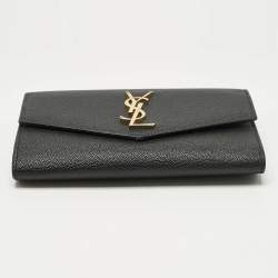 Pre Owned Saint Laurent Black Leather Uptown Wallet On Chain