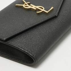 Pre Owned Saint Laurent Black Leather Uptown Wallet On Chain