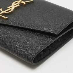 Pre Owned Saint Laurent Black Leather Uptown Wallet On Chain