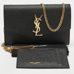 Pre Owned Saint Laurent Black Leather Uptown Wallet On Chain