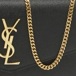 Pre Owned Saint Laurent Black Leather Uptown Wallet On Chain